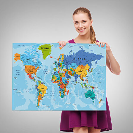 Harita Sepeti Dünya Haritası Kanvas Tablo Çok Ayrıntılı Dekoratif ve Okyanuslu 2189