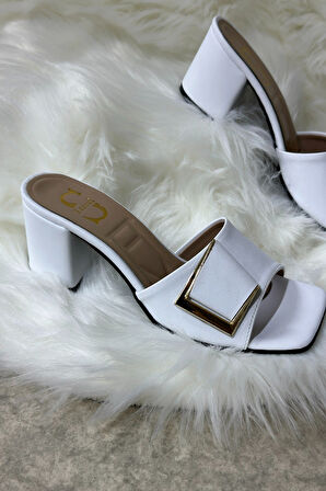 Günlük Kadın Terlik Tokalı Kalın Topuklu Bantlı Küt Burunlu Rahat Yumuşak Taban 219