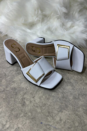 Günlük Kadın Terlik Tokalı Kalın Topuklu Bantlı Küt Burunlu Rahat Yumuşak Taban 219