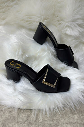 Günlük Kadın Terlik Tokalı Kalın Topuklu Bantlı Küt Burunlu Rahat Yumuşak Taban 219