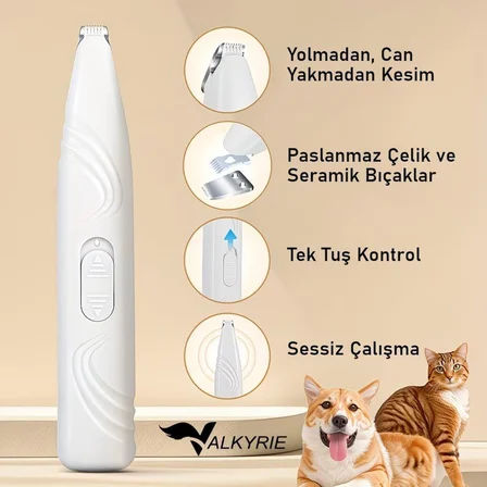Kedi Köpek Pati Tüy Kesme Makinesi Sessiz Hassas Bölge Traş Cihazı Seramik &amp; Çelik Bıçaklı