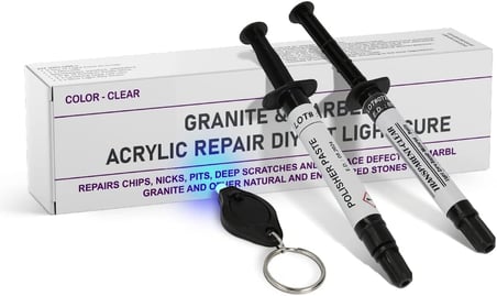 Granit, Mermer, Kuvars ve Akrilik Tamir Takımı (Şeffaf/Şeffaf) - Çoğu Onarım İçin Uygundur I Ayrıca Fayans, Tezgah, Fiberglas ve Seramik Yüzeyler İçin Kırık Cips ve Çatlakları Dakikalar İçinde