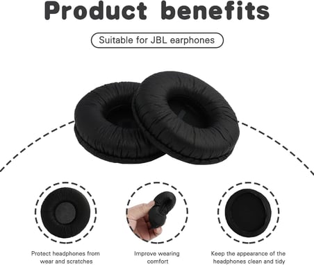JBL Tune T500BT, T450BT, 510BT, E40BT kulaklık için yedek kulak yastığı, 70 mm hafızalı köpük kulak yastığı, suni deri, siyah, konfor ve gürültü yalıtımı
