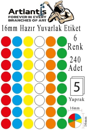 16 Mm Renkli Hazır Yuvarlak Etiket 240 Lı 1 Paket Mix Color Ofis Etiketleri Kendinden Yapışkanlı Nokta Etiket