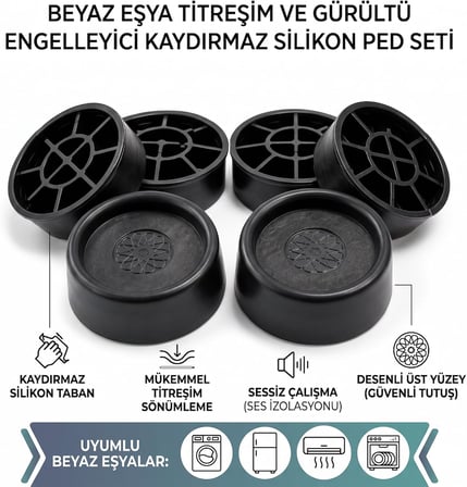 Titreşim ve Gürültü Önleyici Kaydırmaz Silikon Ped Seti,Makina Ayağı, Beyaz Eşya Takozu, 4'lü Set