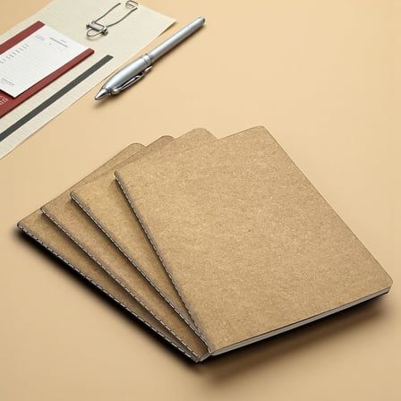 4 Adet Kareli Terzi Dikişli Not Defteri, A5 Boyut, 40 Yaprak Planlama, Ofis İçin İdeal (Kraft Kapak Tasarımı)