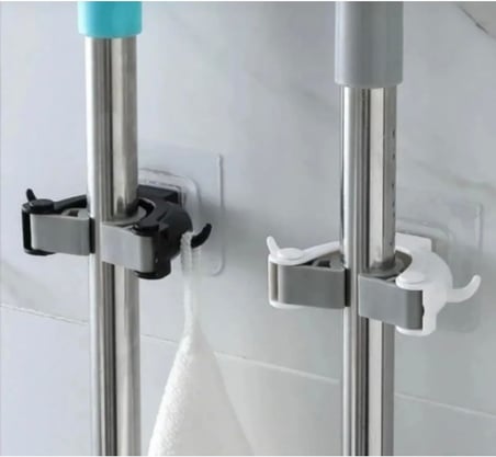 3 Adet Yapışkanlı Mop ve Süpürge Tutucu – Duvara Monte Fırça ve Paspas Askısı – Delmeden Güçlü Tutuş Duvar Organizer