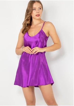 miorre İnce Askılı Mini Saten Gecelik Yeni Sezon (1 Adet Ekonomik),Mor Menekşe Xl/2Xl