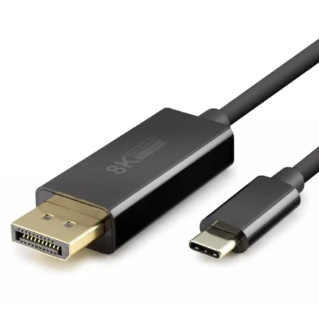 Type-C to DisplayPort Kablo - 8K 60Hz / 4K 144Hz Destekli, 1.8 Metre, Thunderbolt 3/4 Uyumlu, MacBook, iPad ve Yeni Nesil Laptoplar için DP Dönüştürücü Görüntü Kablosu (Siyah)