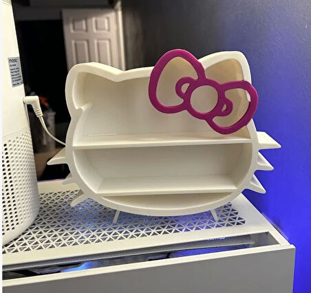 Dekoratif Hello Kitty Kesimli Masa Şifonyer Süsü - Beyaz Kasa - Pembe Fiyonk