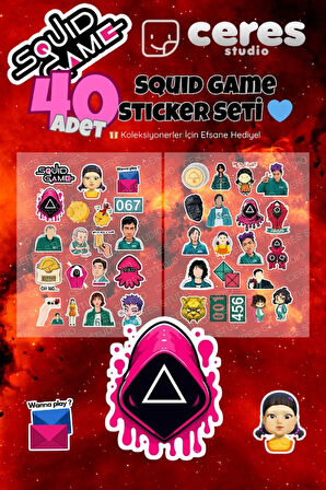 Squid Game Temalı 40’lı Sticker Seti – K-pop Kore Dizisi Etiketleri – Defter Laptop Süsleme Çıkartmaları