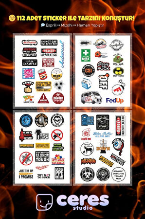 Sarcastic Mood Sticker Seti – 112 Parça Esprili, Mizahi, İronik Sticker Koleksiyonu