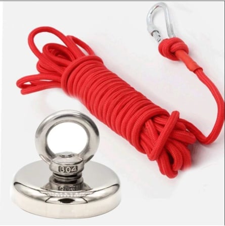 Dünya Magnet Güçlü Halkalı Neodyum Pot Mıknatıs - 36Mm Çap - Kanca Kurtarma Mıknatısı Fishing Magnet + 25 M Halat