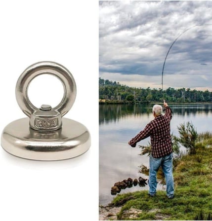 Dünya Magnet Güçlü Halkalı Neodyum Pot Mıknatıs - 36Mm Çap - Kanca Kurtarma Mıknatısı Fishing Magnet + 25 M Halat