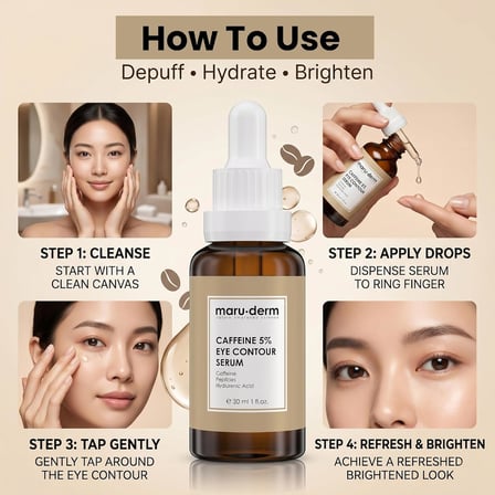 Maruderm%5 Kafein + Peptit + Hyalüronik Asit Göz Çevresi Serumu – Şişkinlik ve Koyu Halka Görünümüne Karşı Canlandırıcı Göz Kontur Bakımı, 30 ML