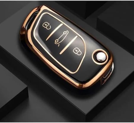 AutoHan Keys Lüx Citroen Peugeot Anahtar Kılıfı, Siyah-Gold Renk, C1 C2 C3 C4 C5 306 407 807 DS DS4 DS6 Modelleri için Nano Koruyucu Kaplama