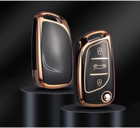 AutoHan Keys Lüx Citroen Peugeot Anahtar Kılıfı, Siyah-Gold Renk, C1 C2 C3 C4 C5 306 407 807 DS DS4 DS6 Modelleri için Nano Koruyucu Kaplama