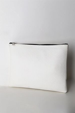 Kadın Vegan Deri Clutch Fermuarlı Beyaz Nota Figürlü Baskılı Omuz Çantası