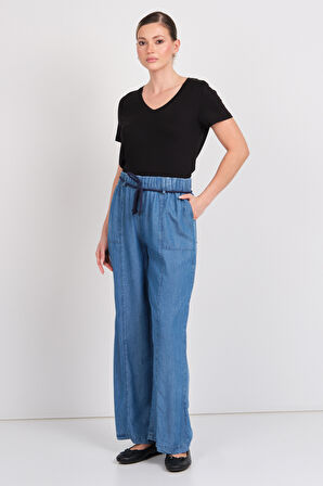 Ayhan Kadın Beli Lastikli 4 Cepli Rahat Form Kot Pantolon 5950 Kot