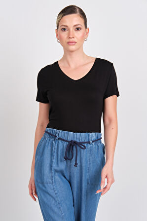 Ayhan Kadın Beli Lastikli 4 Cepli Rahat Form Kot Pantolon 5950 Kot