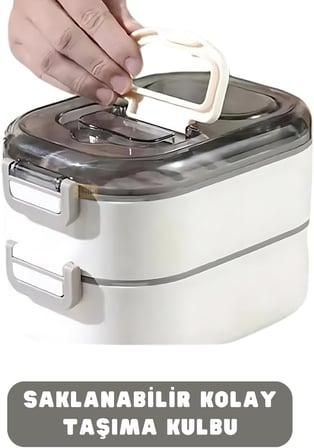 Vagonlife Bento 1000ml Lunchbox Çift Katlı 3 Bölmeli Çelik Sefer Tası Yemek Kutusu (Yeşil)
