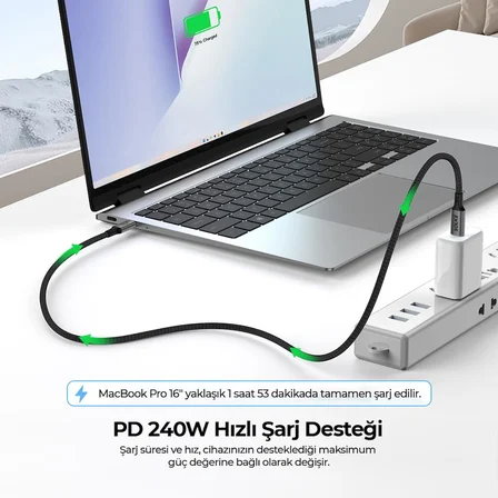 USB4 USB-C Kablo 1.8 m 240W 40Gbps 8K 60Hz 4K 144Hz Thunderbolt 3/4 Uyumlu Type-C Hızlı Şarj Veri Görüntü ve Ses Aktarım Kablosu
