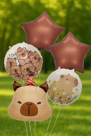 Kapibara 5li Folyo Balon Seti Capybara Tema Balonlar