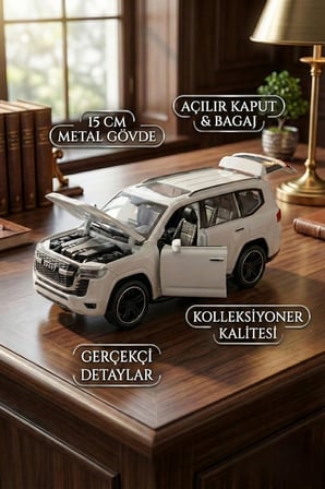 1:32 Metal Çek Bırak Lüks Arazi Aracı Toyota Land Cruiser Model Oyuncak Araba - Sesli Işıklı Beyaz