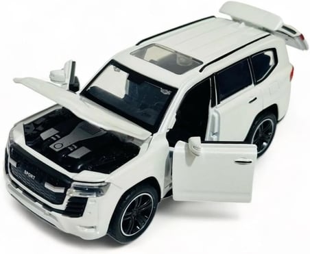 1:32 Metal Çek Bırak Lüks Arazi Aracı Toyota Land Cruiser Model Oyuncak Araba - Sesli Işıklı Beyaz