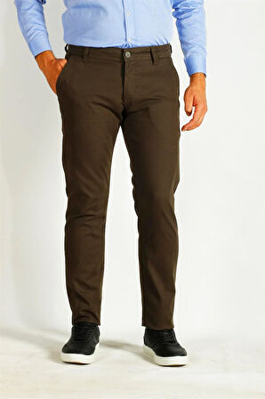 Erkek Camel Slim Fit Armürlü Chino Pantolon NCS JEANS 2194