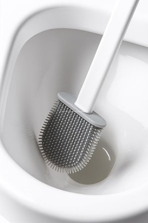 Yapıştırılabilir Tuvalet Fırçası, Silikon Klozet Temizleme Seti, Duvar Tipi Askılı, Kompakt Tasarım, Koku Önleyici, Esnek Uçlu, Hijyenik Banyo Fırçası