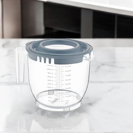 2200 ml Kapaklı Mikser Kabı, Kaydırmaz Tabanlı ve Kulplu, Dayanıklı ve Çok Yönlü Mutfak Aleti PP Plastik