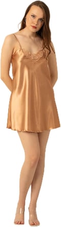 miorre İnce Askılı Güpürlü Mini Saten Gecelik,K.Somon Xl/2Xl