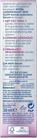 NIVEA Luminous630 Skin Glow Anında Aydınlatıcı Serum, 30 ml, Eşit Cilt Tonu,Nemlendirme,Leke Karşıtı Thiamidol,Niasinamid,Aloe Vera