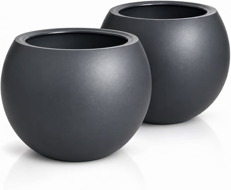 Dekoratif Saksı Seti 2’li – Orta Boy Modern Küre Saksı – Salon ve Balkon için Bitki Saksısı – Şık Ev ve Bahçe Dekorasyonu (Mocha &amp; Antrasit)