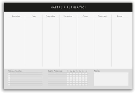 Fark Tanıtım 3'lü Masaüstü Planlayıcı Set Siyah Kenarlı (Günlük, Haftalık, Aylık Planlayıcı)
