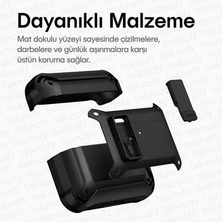 Samsung Galaxy Buds 3 Pro, Buds 3 ve Buds 3 FE ile Uyumlu Mandallı Kapak Kilit Sistemli Mat Dokulu Darbelere Dayanıklı Premium Silikon Kılıf