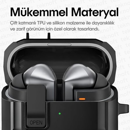 Samsung Galaxy Buds 3 Pro, Buds 3 ve Buds 3 FE ile Uyumlu Mandallı Kapak Kilit Sistemli Mat Dokulu Darbelere Dayanıklı Premium Silikon Kılıf