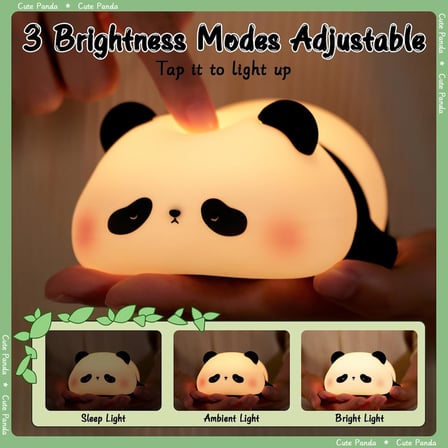 Çocuk gece lambası, panda gece lambası, 3 ışık modu, kısılabilir, zamanlayıcılı, dokunmatik kontrollü silikon gece lambası, bebek, USB ile şarj edilebilir, panda lambası, sevimli gece lambası,