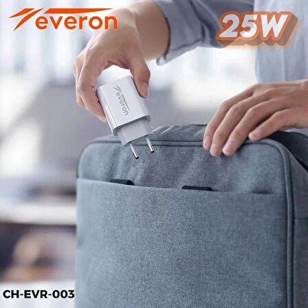 Samsung ve Android Tüm Modeller için Uyumlu 25W Hızlı Şarj Başlığı Type-C Girişli Everon EVR003