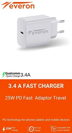 Everon 25W Hızlı Şarj Cihazı TypeC Girişli EVR003