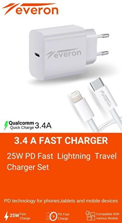 Everon 25W Hızlı Şarj Cihazı TypeC İphone Kablolu EVR002