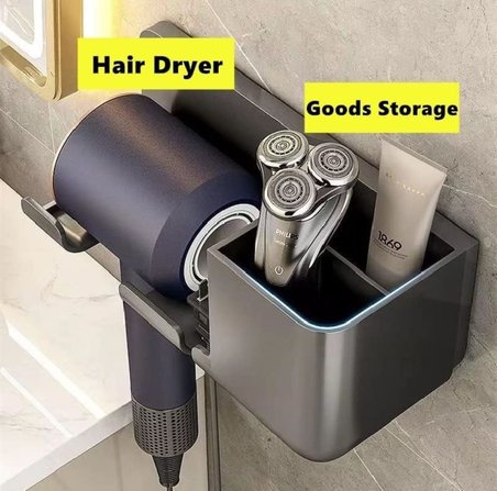 Saç Kurutma Makinesi Tutucu Banyo Organizeri: Duvara Monte Edilebilir, Pratik Depolama Çözümü (Antrasit)