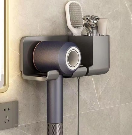 Saç Kurutma Makinesi Tutucu Banyo Organizeri: Duvara Monte Edilebilir, Pratik Depolama Çözümü (Antrasit)
