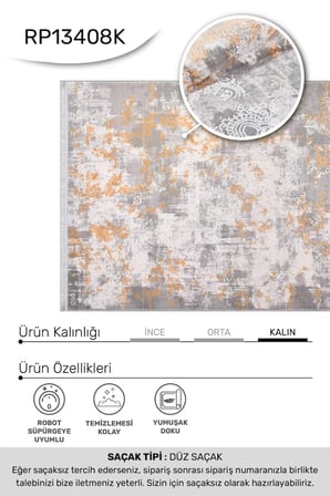 ANATOLIA HALI/ROOM-Gri/Beyaz/Turuncu - Özel Ölçü-Salon,Oturma Odası ve Koridor Halısı