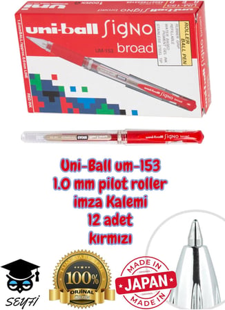 Signo Broad UM-153 1.0 mm Pilot Roller İmza Kalemi, Kırmızı, 12 Adet