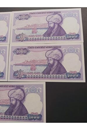 Mor Binlik 7. emisyon eski tc kağıt para 1000 lira seri takipli ÇİL 5 ADET