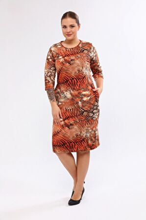 Desenli Cepli Büyük Beden Elbise 21B-2048