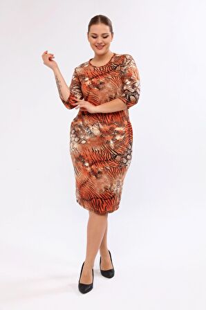 Desenli Cepli Büyük Beden Elbise 21B-2048