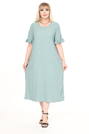 Yazlık Kısa Kol Esnek Büyük Beden Mint Elbise 21C-2666